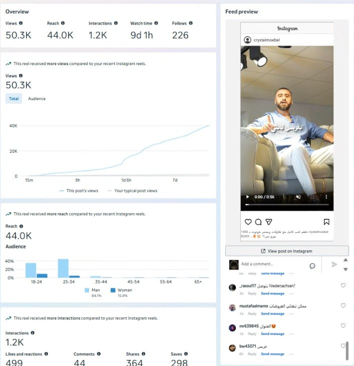 Crystal Möbel, Instagram analytics overview